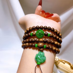 Vòng Tay Trầm Hương Tốc Phối Xu Kim Tiền Hồ Ly Ngọc Cẩm Thạch Thiên Nhiên - Thắng Giang