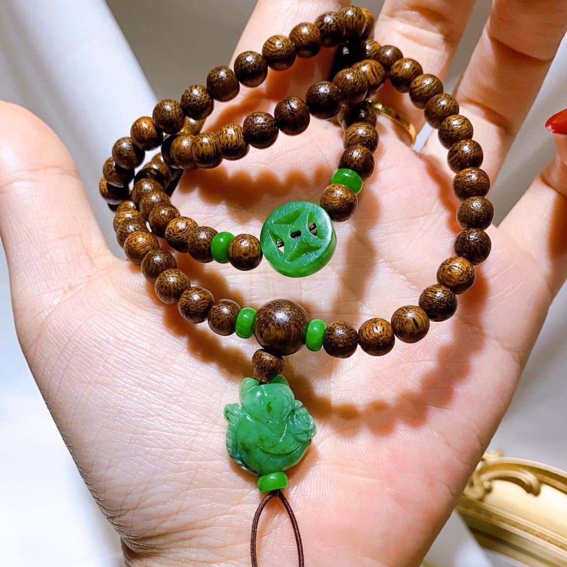 Vòng Tay Trầm Hương Tốc Phối Xu Kim Tiền Hồ Ly Ngọc Cẩm Thạch Thiên Nhiên - Thắng Giang - Ảnh 3