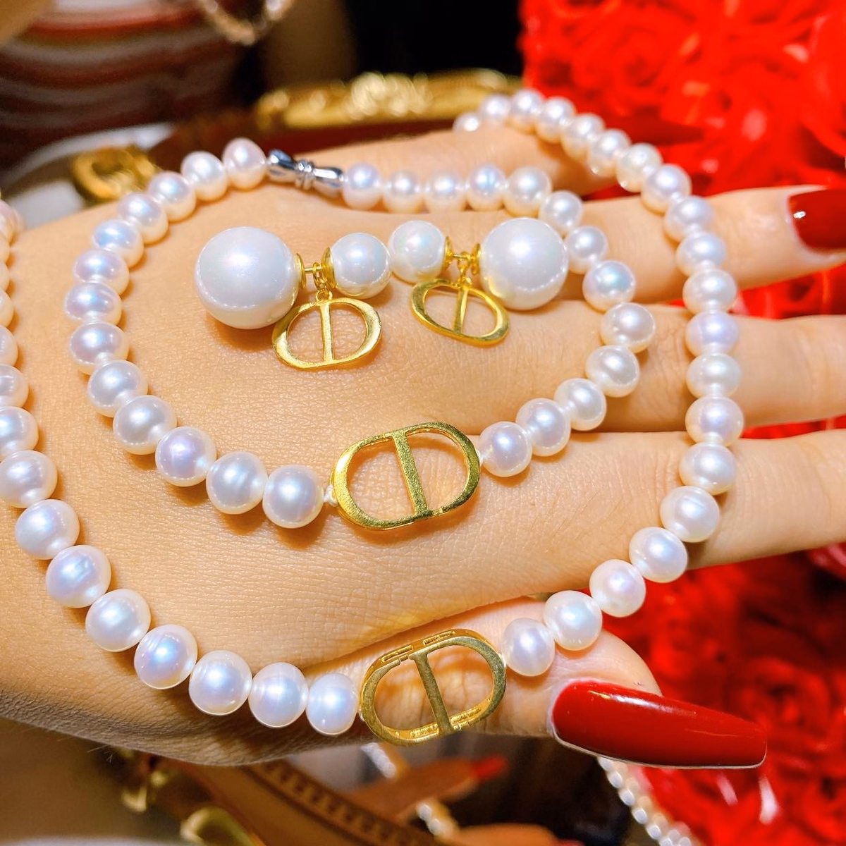 Bộ Trang Sức Ngọc Trai Nuôi Nước Ngọt Thiên Nhiên Khoá Cd Tặng Kèm Hộp Đựng Sang Trọng - Thắng Giang - Ảnh 5