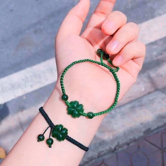 Vòng Tay Cỏ Bốn Lá Ngọc Bích Cannada Tết Chỉ May Mắn - Thắng Giang