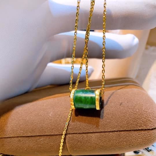 Mặt Dây Chuyền Lu Thống Ngọc Cẩm Thạch Thiên Nhiên Bọc Vàng Tây 10 Kara - Thắng Giang - Ảnh 5