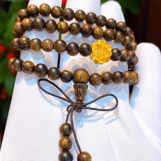 Vòng Tay Trầm Hương Sánh Chìm Thiên Nhiên Phối Sen Bạc Ta Xi Vàng 24Kara - Thắng Giang - Ảnh 3