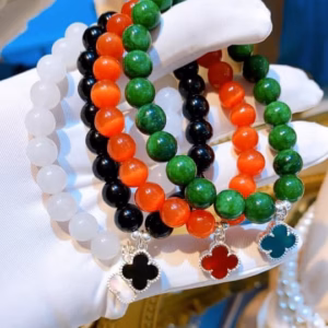 Vòng Tay Cỏ Bốn Lá Bọc Bạc Ta Đá Phong Thủy - Thắng Giang