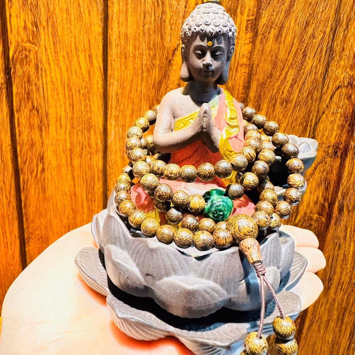 Vòng Tay Trầm Hương Tốc Phối Túi Tiền Ngọc Cẩm Thạch Sơn Thủy Thiên Nhiên Khắc Xu Kim Tiền - Thắng Giang - Ảnh 2