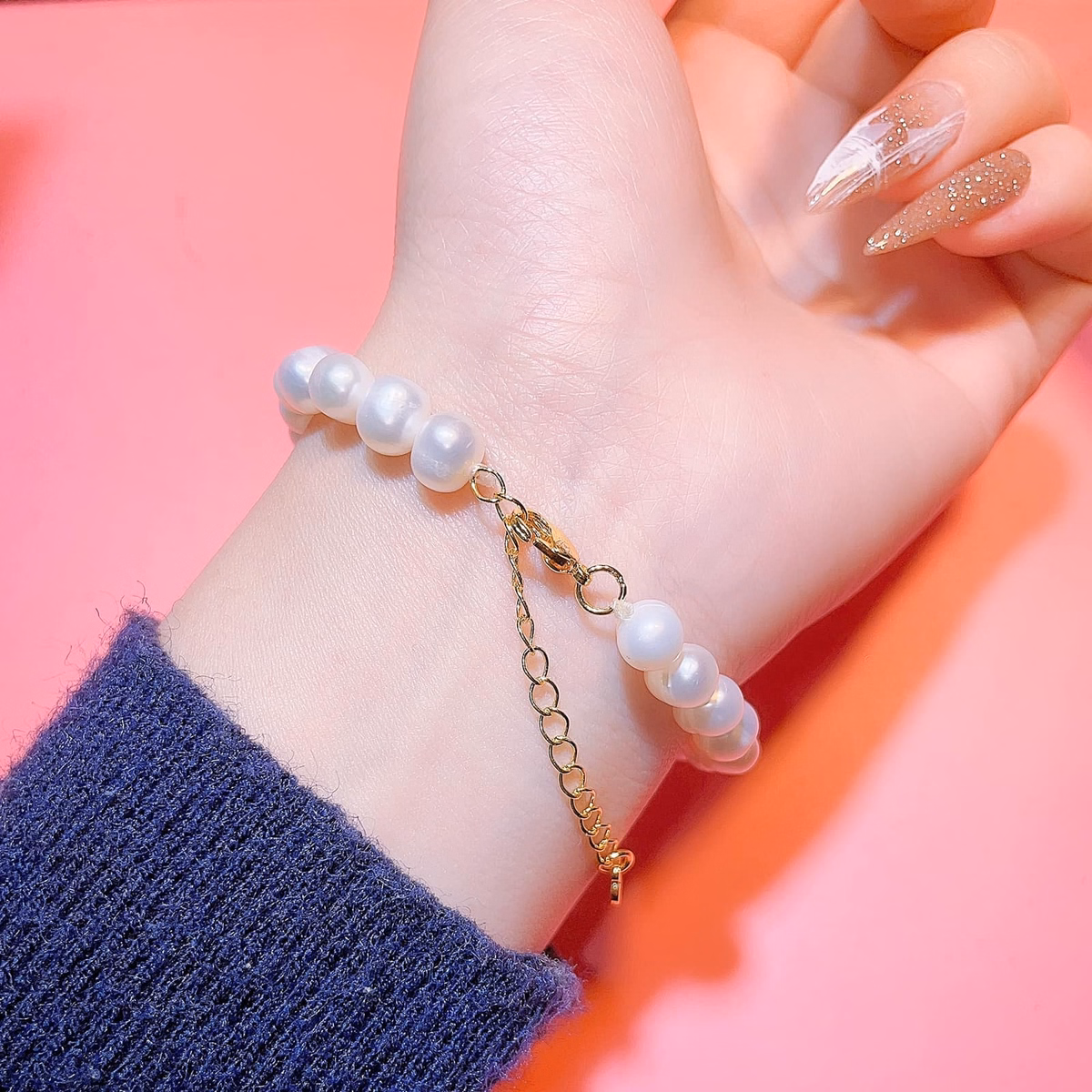 Vòng Tay Ngọc Trai Nuôi Nước Ngọt Thiên Nhiên Phối Tam Điếu Ngọc Cẩm Thạch Sơn Thủy - Thắng Giang - Ảnh 2