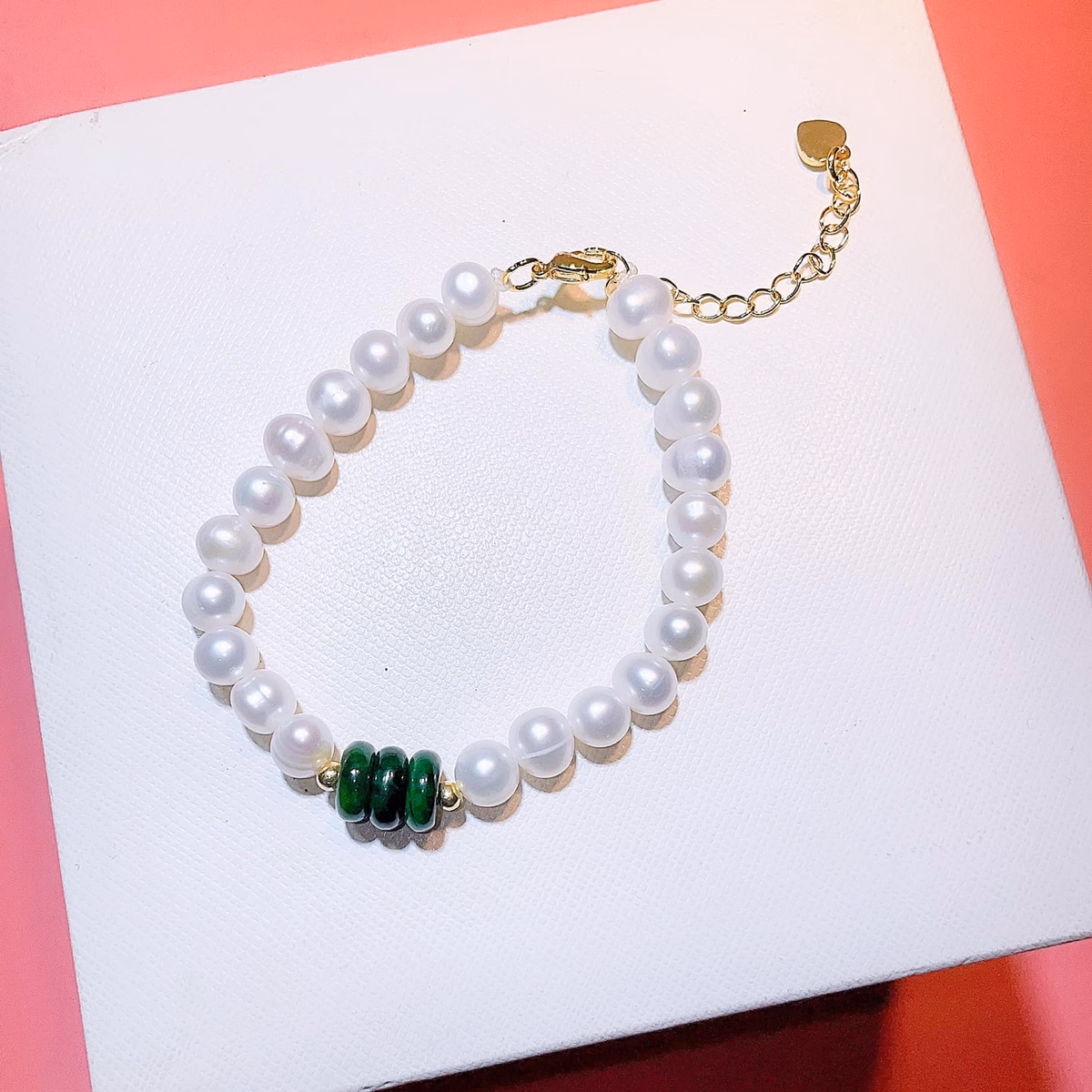 Vòng Tay Ngọc Trai Nuôi Nước Ngọt Thiên Nhiên Phối Tam Điếu Ngọc Cẩm Thạch Sơn Thủy - Thắng Giang - Ảnh 4