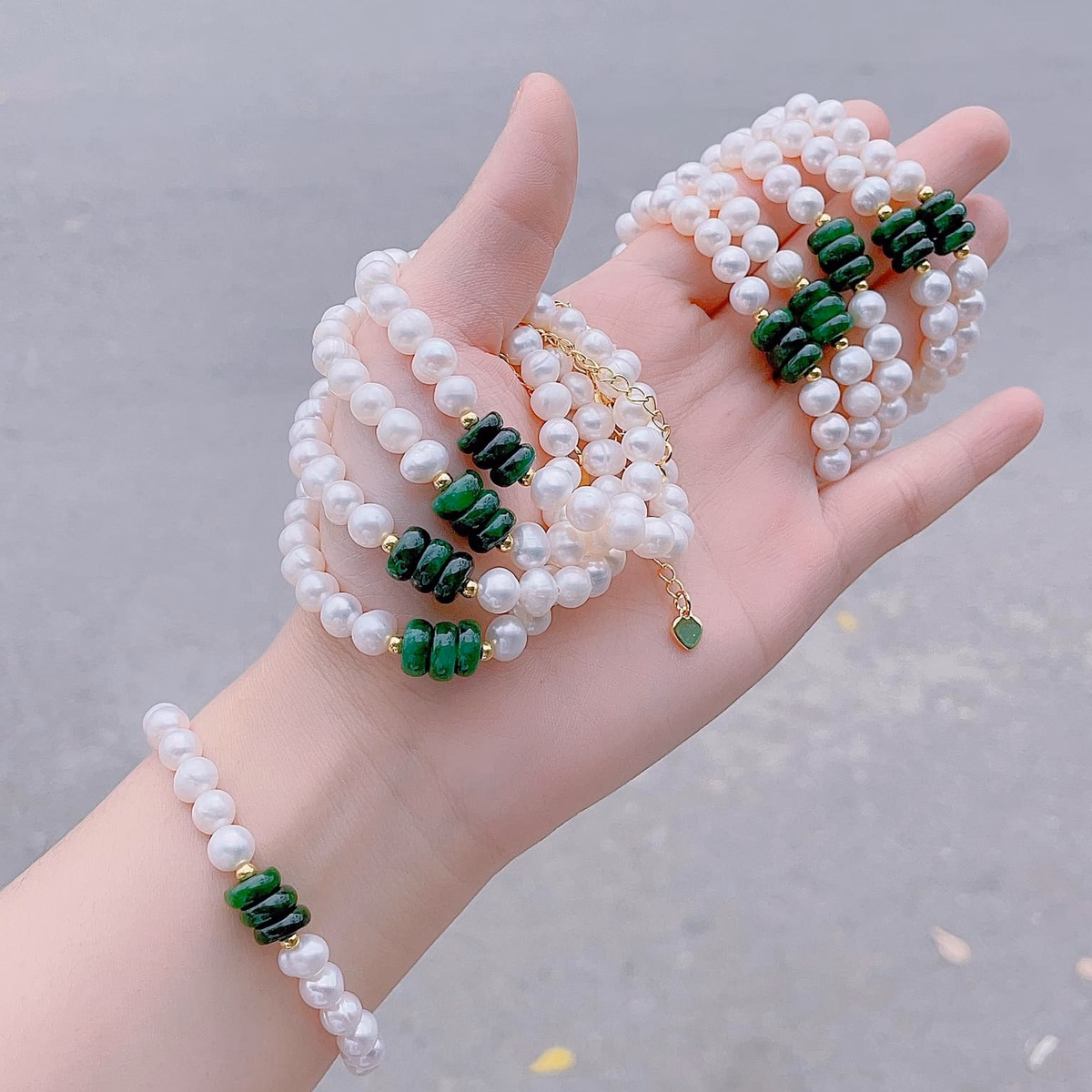 Vòng Tay Ngọc Trai Nuôi Nước Ngọt Thiên Nhiên Phối Tam Điếu Ngọc Cẩm Thạch Sơn Thủy - Thắng Giang - Ảnh 5