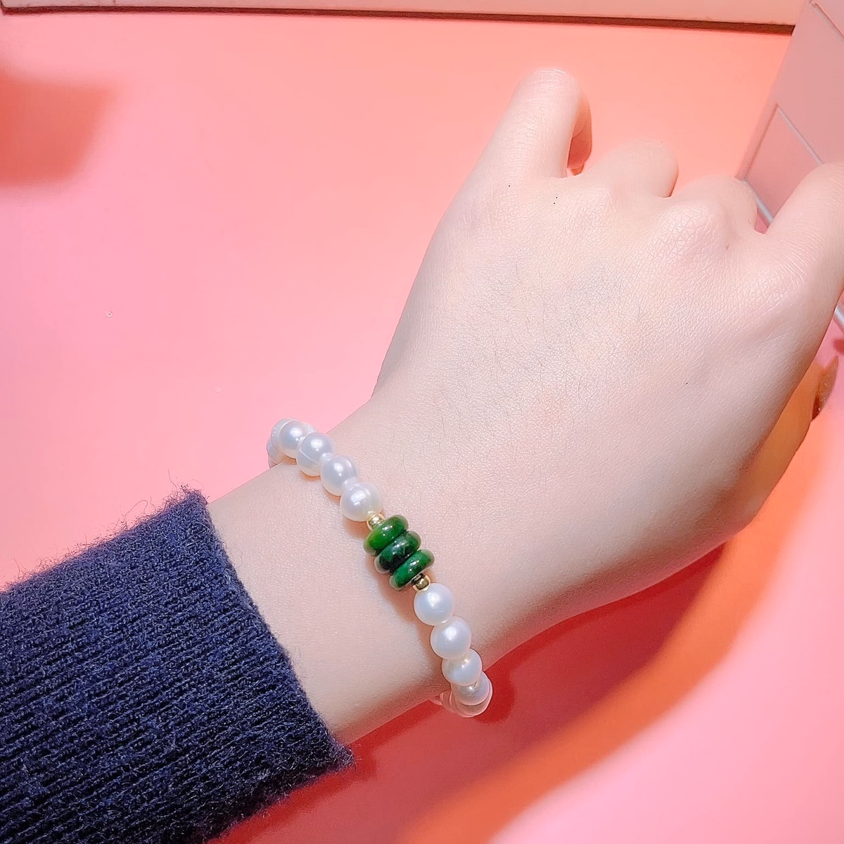 Vòng Tay Ngọc Trai Nuôi Nước Ngọt Thiên Nhiên Phối Tam Điếu Ngọc Cẩm Thạch Sơn Thủy - Thắng Giang - Ảnh 6