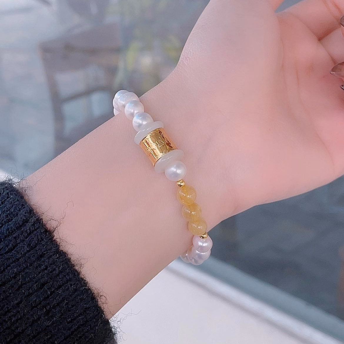 Vòng Tay Ngọc Trai Nuôi Nước Ngọt Thiên Nhiên Phối Lu Thống Đá Phong Thủy - Thắng Giang - Ảnh 2