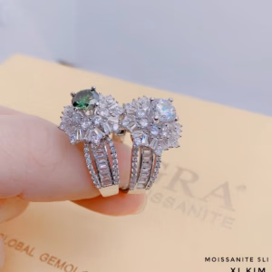 Nhẫn Hoa Bạc Ý Xi Bạch Kim Gắn Kim Cương Moissanite Tặng Kèm Kiểm Định Quốc Tế - Thắng Giang