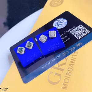 Bông Tai Bạc Ý Xi Bạch Kim Bọc Bông Tai Kim Cương Moissanite Tặng Kèm Kiểm Định Quốc Tế - Thắng Giang