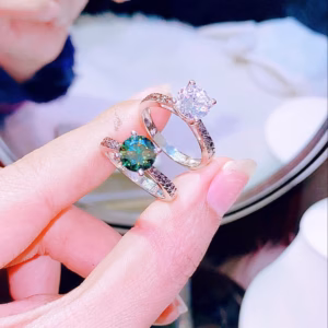 Nhẫn Bạc Ý Đính Đá Xi Bạch Kim Cao Cấp Gắn Kim Cương Moissanite Tặng Kèm Kiểm Định Quốc Tế - Thắng Giang