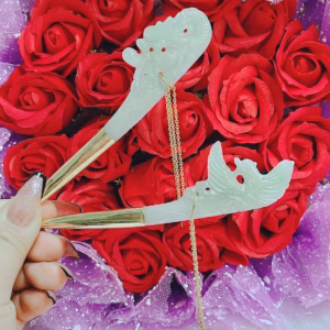 Trâm Ngọc Cẩm Thạch Trắng Thiên Nhiên Bọc Bạc Xi Vàng - Thắng Giang