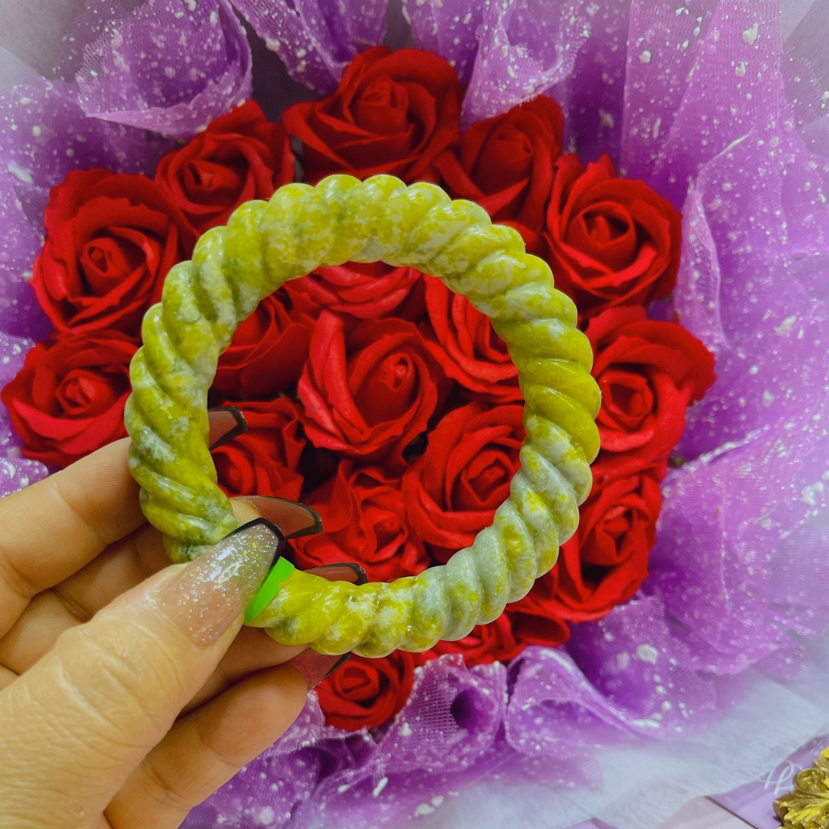 Vòng Tay Đá Serpentine Thiên Nhiên Dáng Xoắn - Thắng Giang