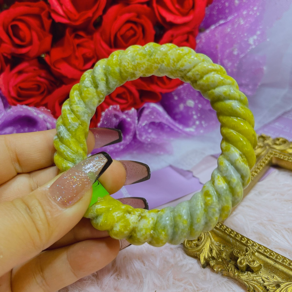 Vòng Tay Đá Serpentine Thiên Nhiên Dáng Xoắn - Thắng Giang - Ảnh 2