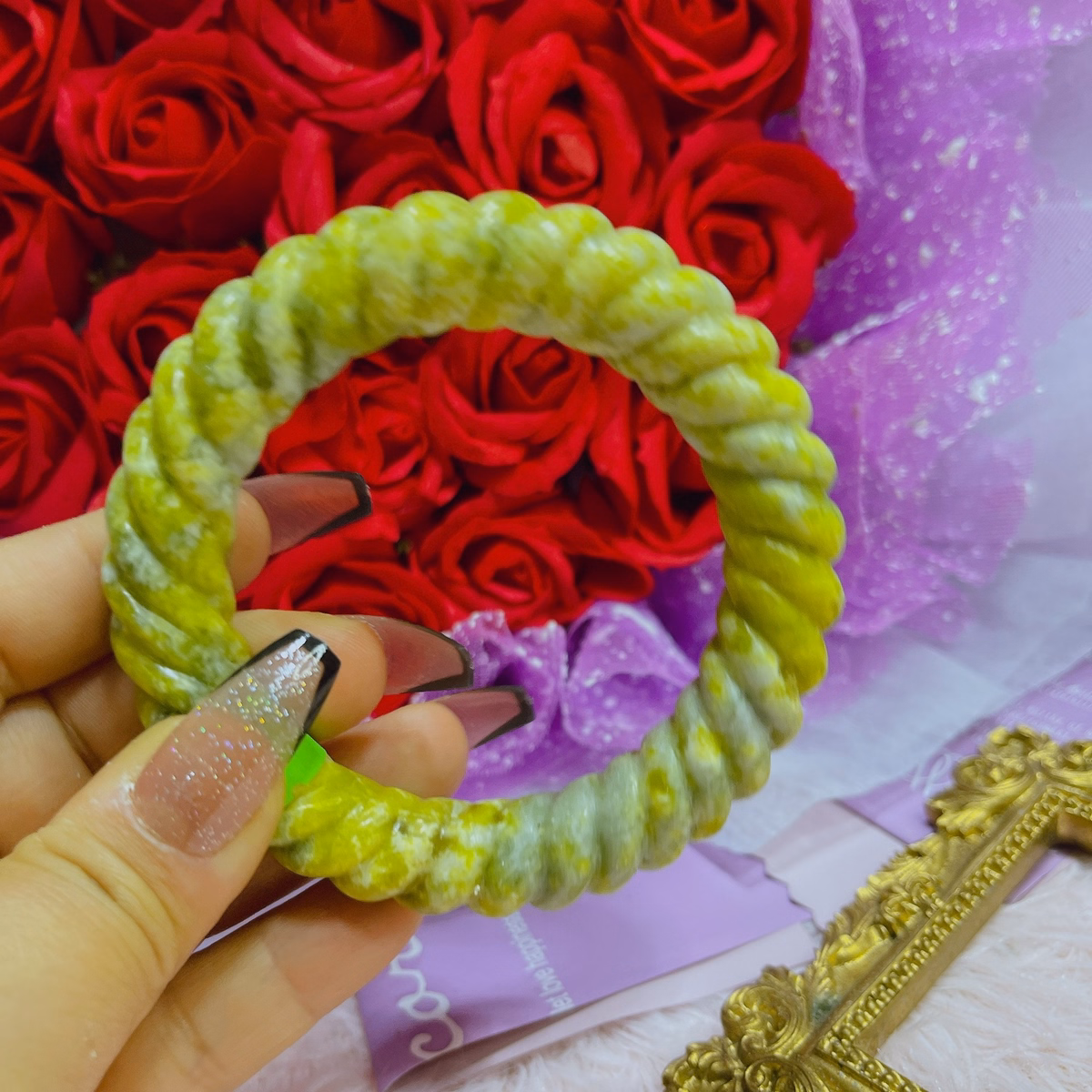 Vòng Tay Đá Serpentine Thiên Nhiên Dáng Xoắn - Thắng Giang - Ảnh 4