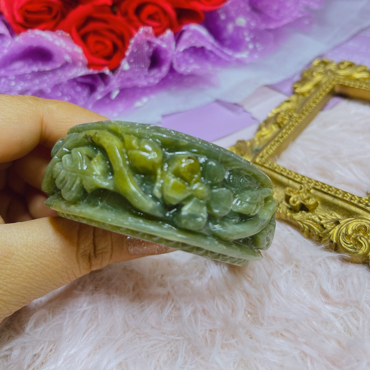 Vòng Tay Đá Serpentine Xanh Khắc Hoa Thiên Nhiên - Thắng Giang - Ảnh 4