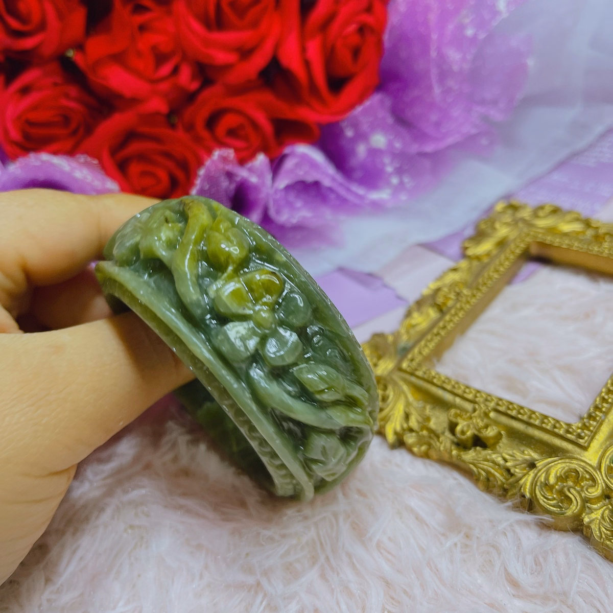 Vòng Tay Đá Serpentine Xanh Khắc Hoa Thiên Nhiên - Thắng Giang - Ảnh 5