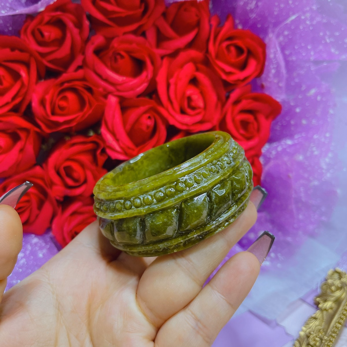 Vòng Tay Bản Cối Serpentine Thiên Nhiên Chạm Khắc Thủ Công - Thắng Giang - Ảnh 6