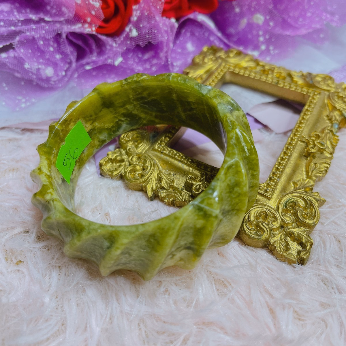 Vòng Tay Đá Serpentine Vàng Bản 30 Ly Thiên Nhiên - Thắng Giang - Ảnh 2