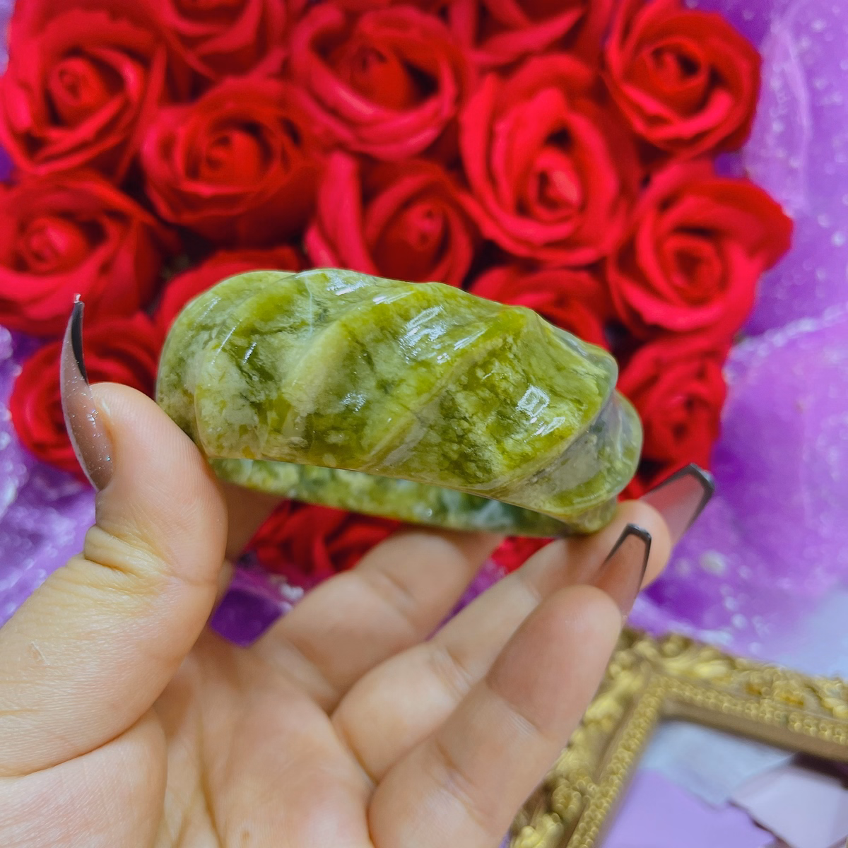 Vòng Tay Đá Serpentine Vàng Bản 30 Ly Thiên Nhiên - Thắng Giang - Ảnh 3