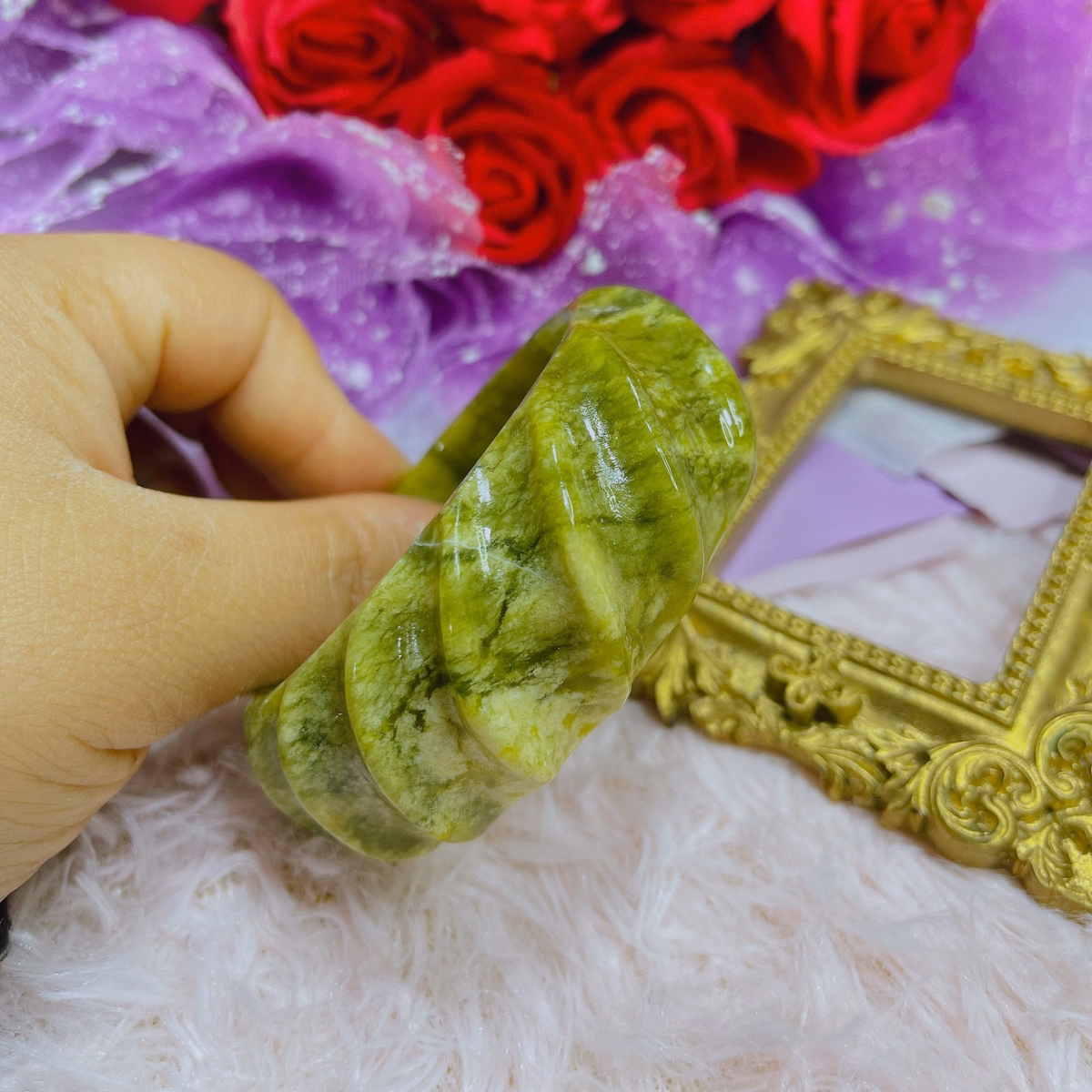 Vòng Tay Đá Serpentine Vàng Bản 30 Ly Thiên Nhiên - Thắng Giang - Ảnh 4