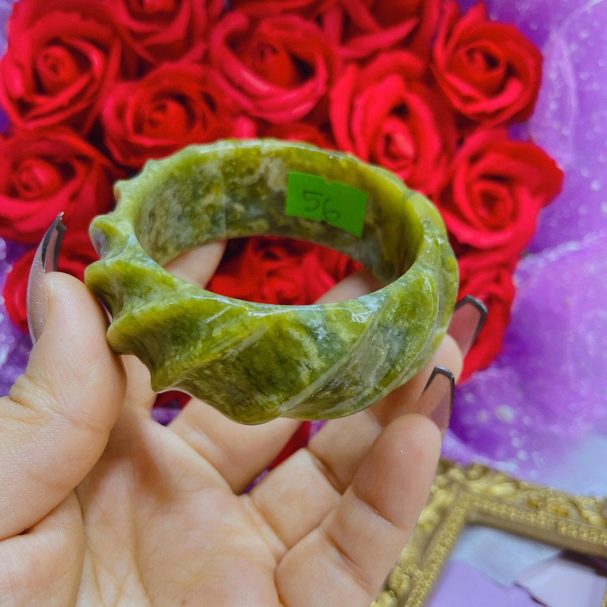 Vòng Tay Đá Serpentine Vàng Bản 30 Ly Thiên Nhiên - Thắng Giang - Ảnh 5