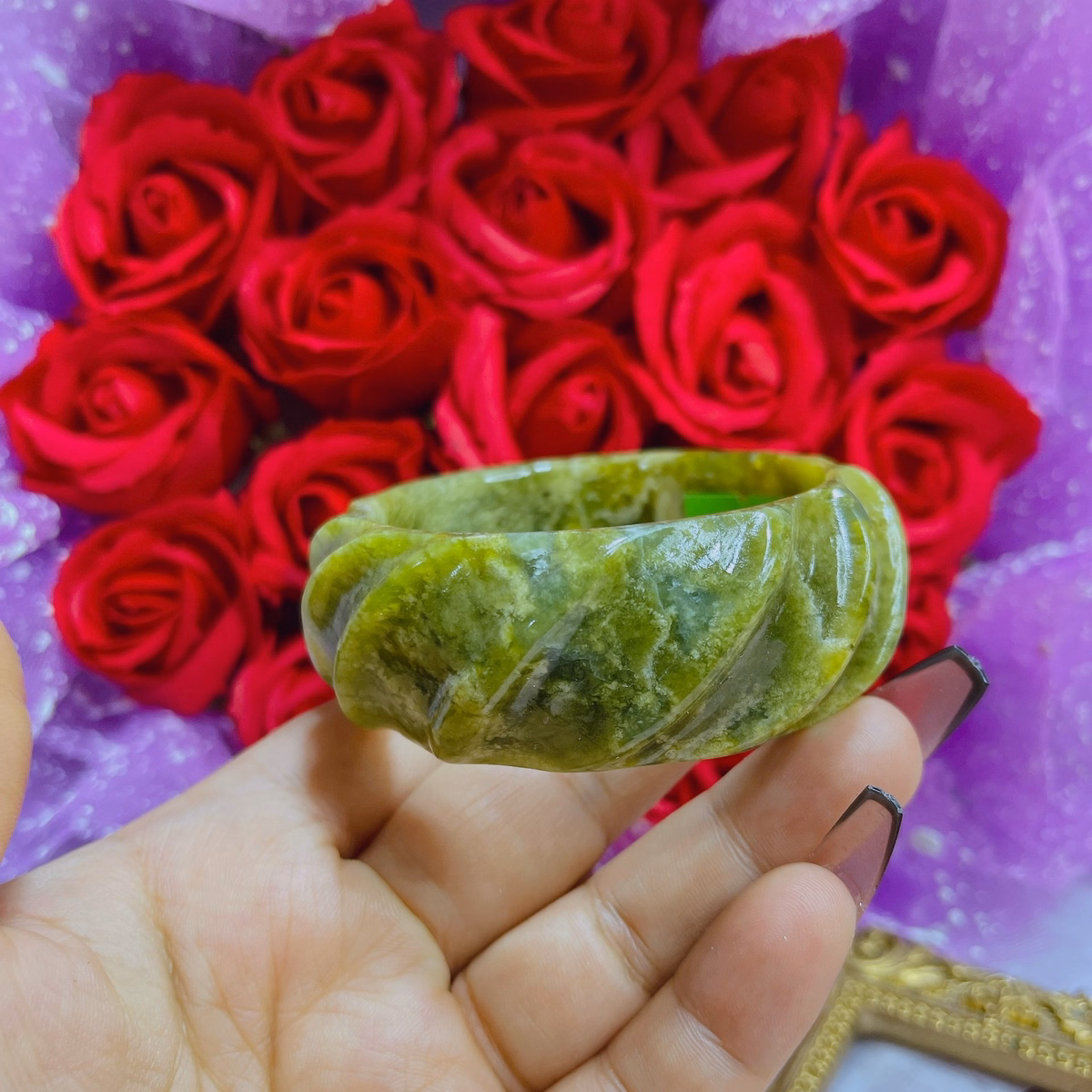 Vòng Tay Đá Serpentine Vàng Bản 30 Ly Thiên Nhiên - Thắng Giang - Ảnh 6