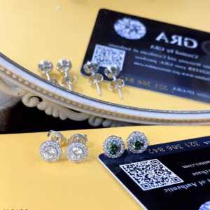 Bông Tai Nụ Tròn Bạc Ý Xi Bạch Kim Gắm Kim Cương Moissanite Tặng Kèm Kiểm Định Quốc Tế - Thắng Giang