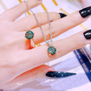 Bộ Trang Sức Bạc Ý Xi Bạch Kim Gắn Kim Cương Moissanite 8 Ly - Thắng Giang