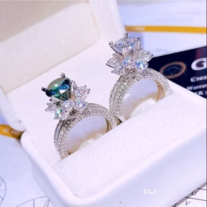 Nhẫn Hoa Bạc Ý Xi Bạch Kim Gắn Kim Cương Moissanite 8 Ly Tặng Kèm Kiểm Định Quốc Tế - Thắng Giang