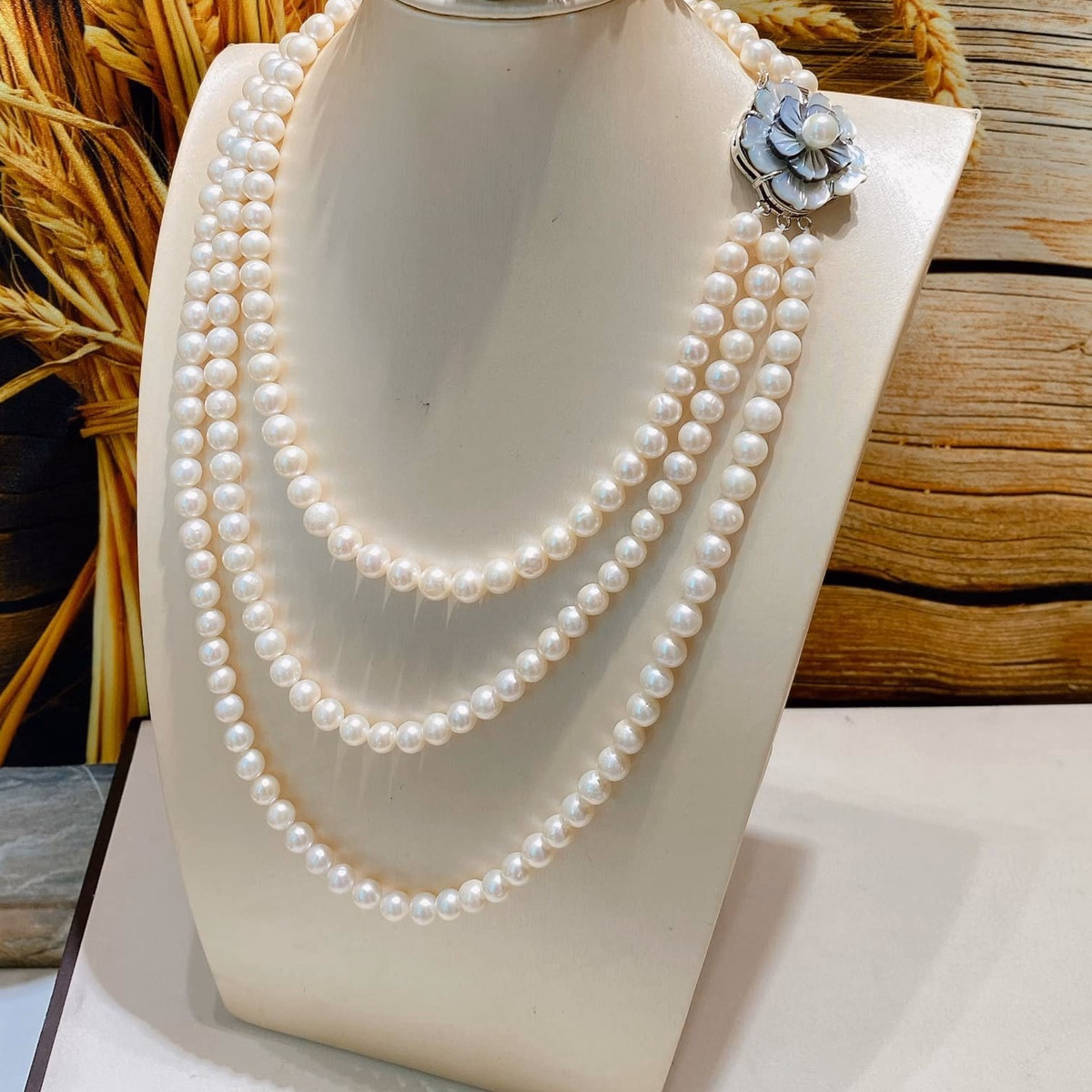 Vòng Cổ Ba Tầng Ngọc Trai Nuôi Nước Ngọt Thiên Nhiên - Thắng Giang - Ảnh 4