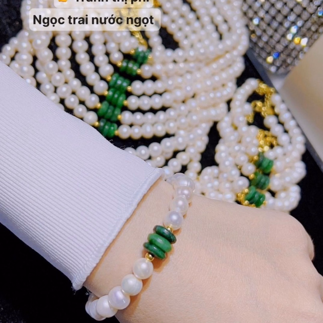 Vòng Tay Ngọc Trai Nuôi Nước Ngọt Thiên Nhiên Phối Tam Điếu Ngọc Cẩm Thạch Sơn Thủy - Thắng Giang - Ảnh 7