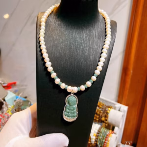 Dây Chuyền Ngọc Trai Nuôi Gắn Mặt Phật Quan Âm Ngọc Cẩm Thạch Bọc Bạc Ta - Thắng Giang