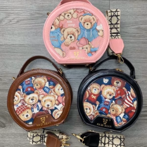 Túi Xách Nữ Cốp Tròn Họa Tiết Gấu Dây Bản To Kt04 - Jinbbq