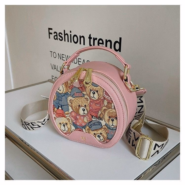 Túi Xách Nữ Cốp Tròn Họa Tiết Gấu Dây Bản To Kt04 - Jinbbq - Ảnh 2