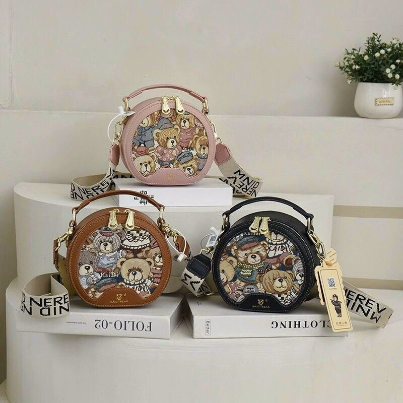 Túi Xách Nữ Cốp Tròn Họa Tiết Gấu Dây Bản To Kt04 - Jinbbq - Ảnh 6
