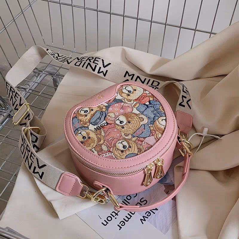 Túi Xách Nữ Cốp Tròn Họa Tiết Gấu Dây Bản To Kt04 - Jinbbq - Ảnh 8