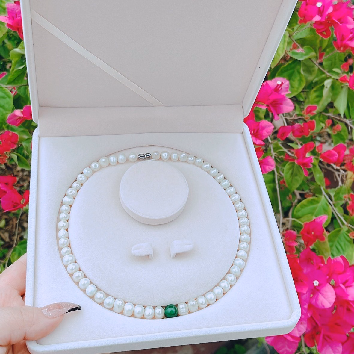 Dây Chuyền Ngọc Trai Nuôi Nước Ngọt Thiên Nhiên Phối Hạt Ngọc Tặng Kèm Hộp - Thắng Giang - Ảnh 4