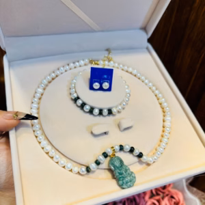 Bộ Trang Sức Ngọc Trai Nuôi Nước Ngọt Thiên Nhiên Móc Vàng Tây 10 Kara - Thắng Giang