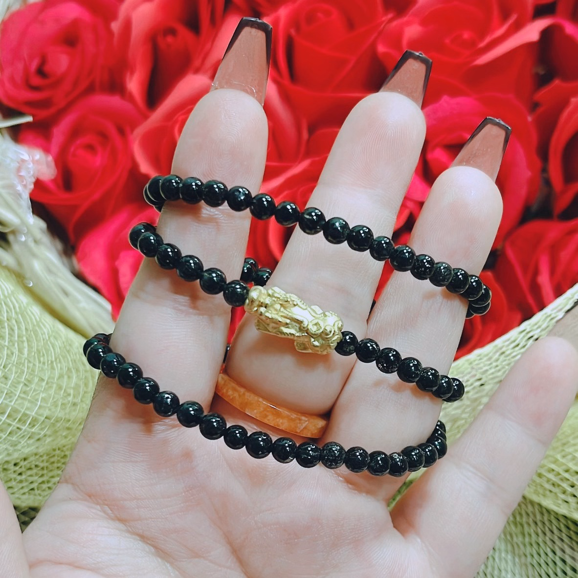 Vòng Tay Thạch Anh Tóc Đen Thiên Nhiên Phối Charm Tì Hưu Bạc Ta Xi Vàng 24Kara - Thắng Giang - Ảnh 2