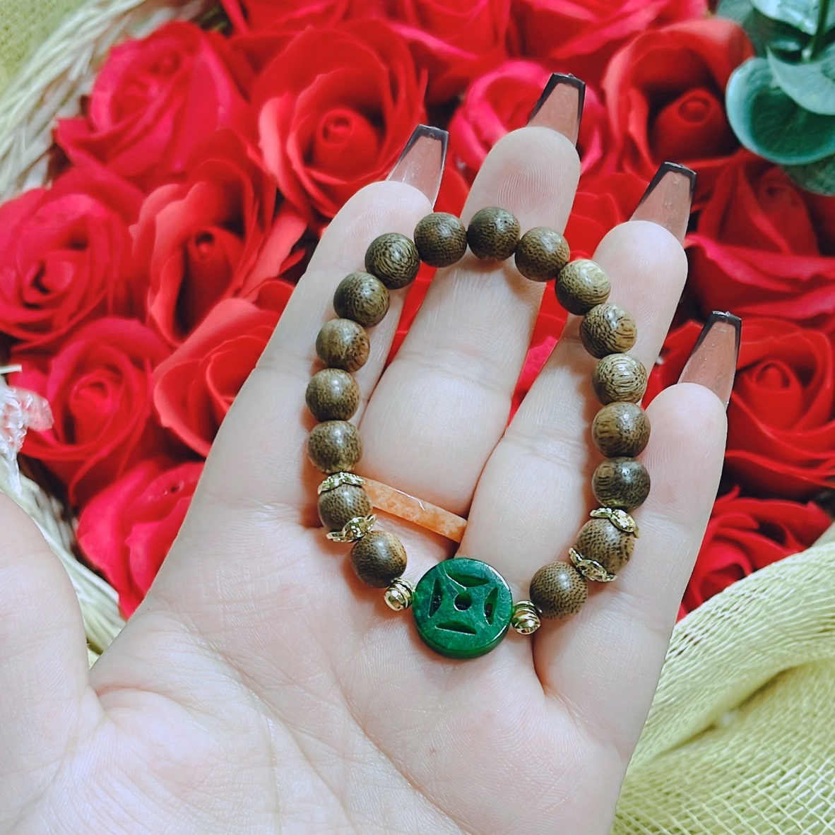 Vòng Tay Trầm Hương Tốc Phối Xu Cẩm Thạch Sơn Thủy Thiên Nhiên - Thắng Giang - Ảnh 2