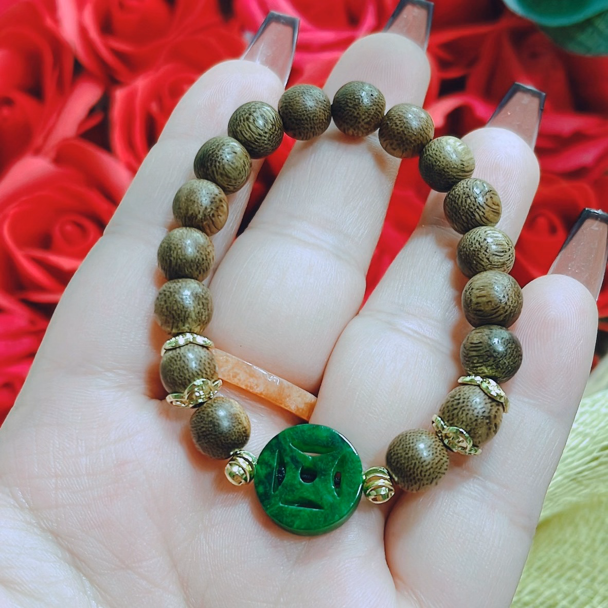 Vòng Tay Trầm Hương Tốc Phối Xu Cẩm Thạch Sơn Thủy Thiên Nhiên - Thắng Giang - Ảnh 3