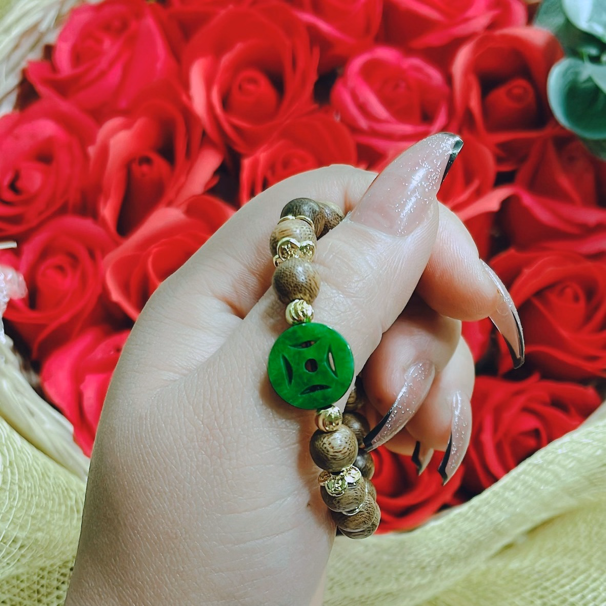 Vòng Tay Trầm Hương Tốc Phối Xu Cẩm Thạch Sơn Thủy Thiên Nhiên - Thắng Giang - Ảnh 5