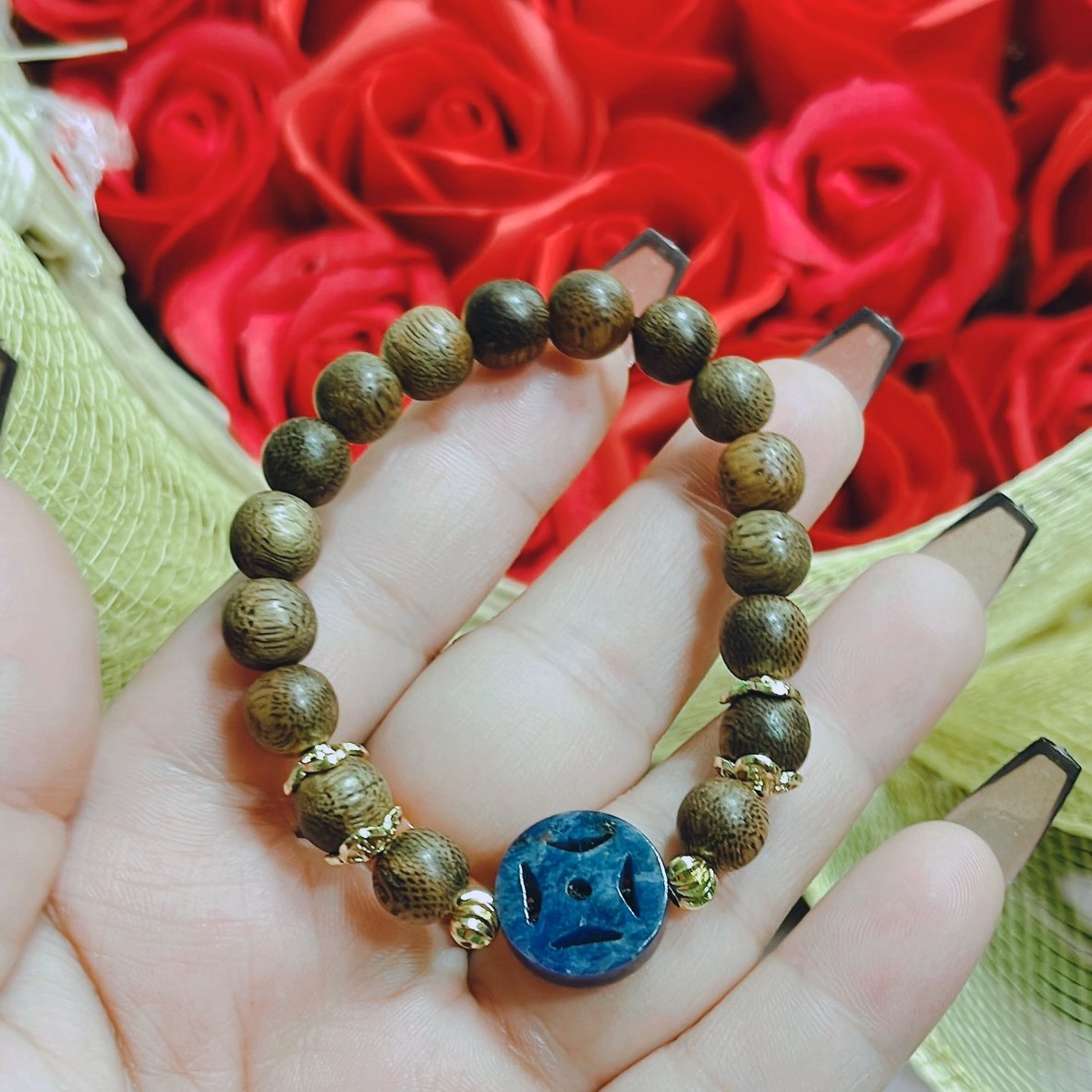 Vòng Tay Trầm Hương Tốc Phối Xu Kim Tiền Đá Lapiz Thiên Thanh Thiên Nhiên - Thắng Giang - Ảnh 6