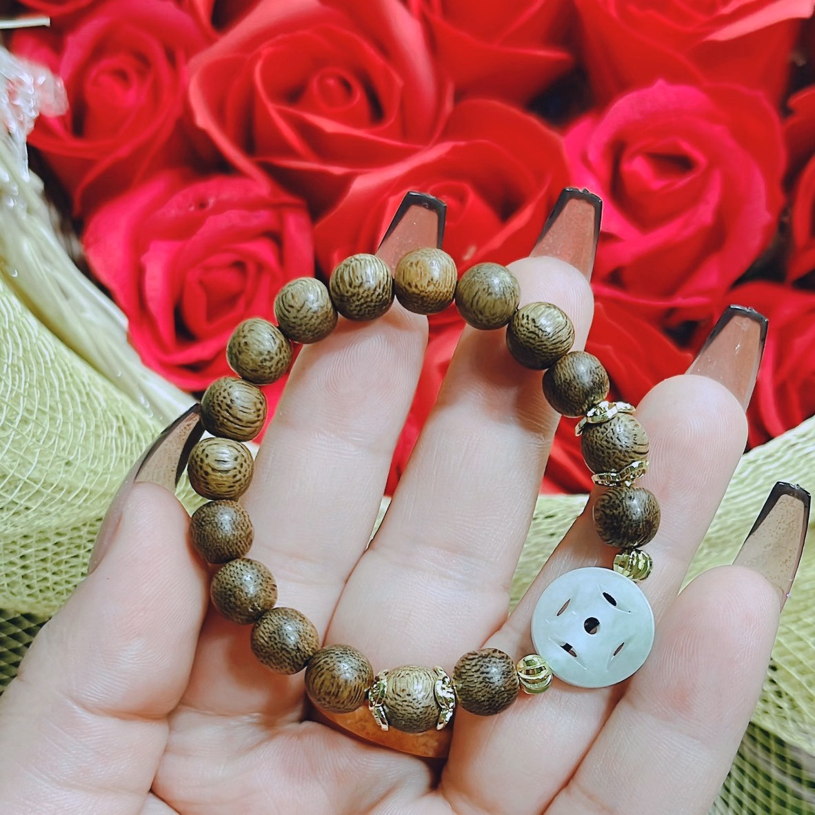 Vòng Tay Trầm Hương Tốc Phối Xu Ngọc Cẩm Thạch Trắng Thiên Nhiên - Thắng Giang - Ảnh 6