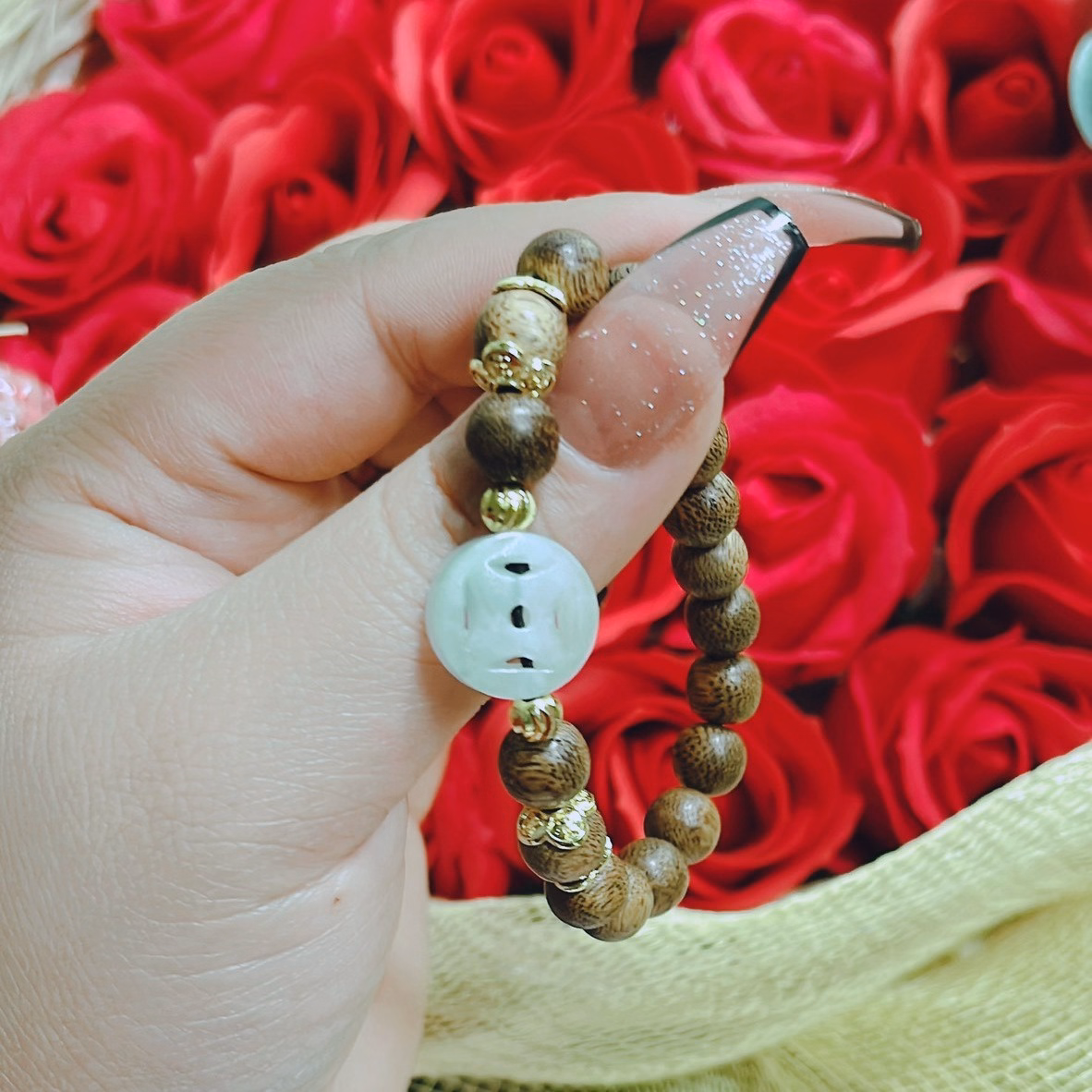 Vòng Tay Trầm Hương Tốc Phối Xu Ngọc Cẩm Thạch Trắng Thiên Nhiên - Thắng Giang - Ảnh 7