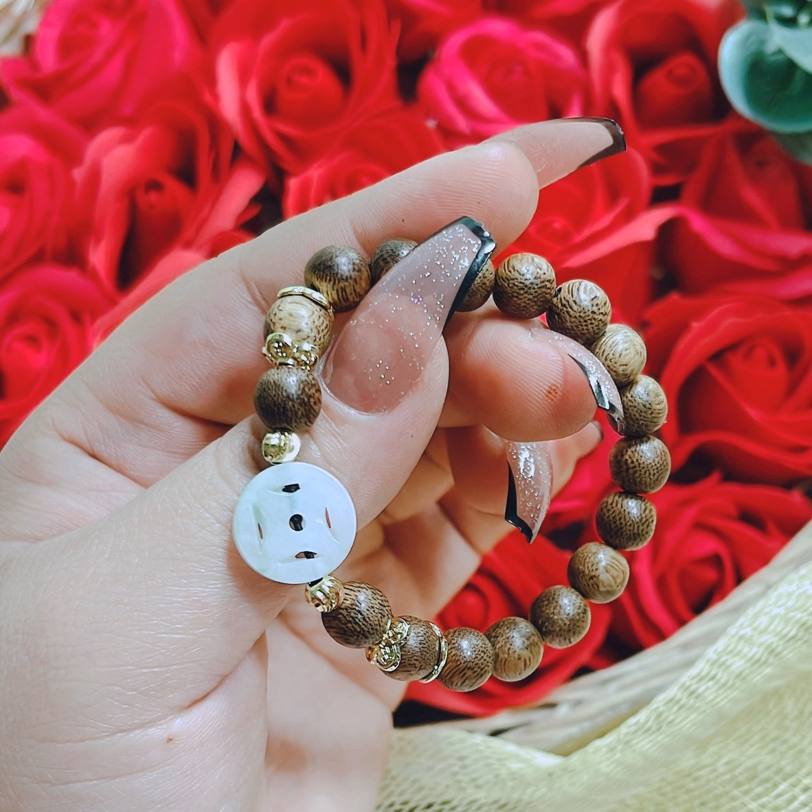 Vòng Tay Trầm Hương Tốc Phối Xu Ngọc Cẩm Thạch Trắng Thiên Nhiên - Thắng Giang - Ảnh 2