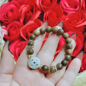 Vòng Tay Trầm Hương Tốc Phối Xu Ngọc Cẩm Thạch Trắng Thiên Nhiên - Thắng Giang