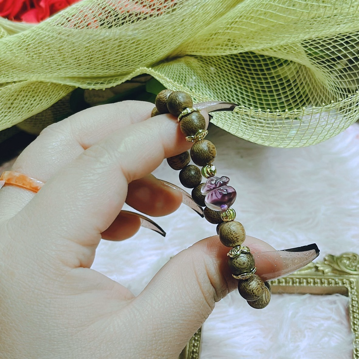 Vòng Tay Trầm Hương Tốc Phối Túi Tiền Thạch Anh Tím Thiên Nhiên - Thắng Giang - Ảnh 3